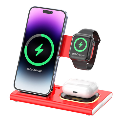 Wireless 3 In One Foldable Charger Untuk Telepon Watch Earphone Cetak Logo