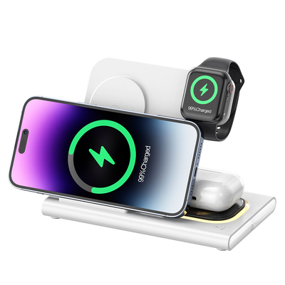 Fast Foldable 3 In 1 Wireless Charger 15W Untuk Telepon Jam Tangan Earphone