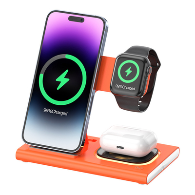 ABS PC 3 In 1 Magnetic Wireless Charger Lipat 15W 10W 7.5W 5W Daya