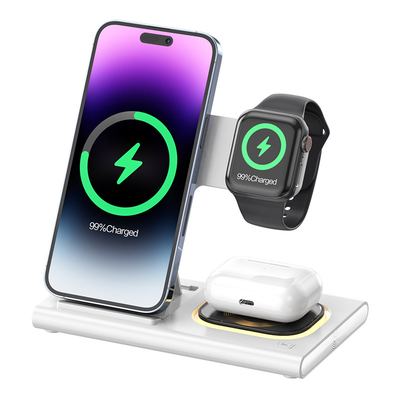 Fast Foldable 3 In 1 Wireless Charger 15W Untuk Telepon Jam Tangan Earphone