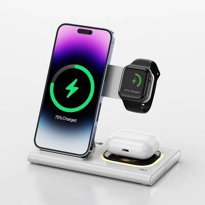 Fast Foldable 3 In 1 Wireless Charger 15W Untuk Telepon Jam Tangan Earphone