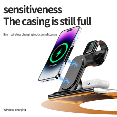 Fast Foldable 3 In 1 Wireless Charger 15W Untuk Telepon Jam Tangan Earphone