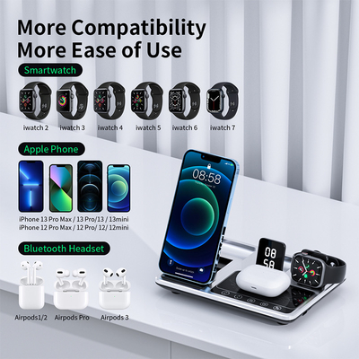 Perak / Abu-abu ABS Kaca 3 In 1 Magnetic Foldable Wireless Charger Cetak Logo dan Fast Charger