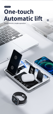 Perak / Abu-abu ABS Kaca 3 In 1 Magnetic Foldable Wireless Charger Cetak Logo dan Fast Charger