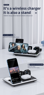 Perak / Abu-abu ABS Kaca 3 In 1 Magnetic Foldable Wireless Charger Cetak Logo dan Fast Charger