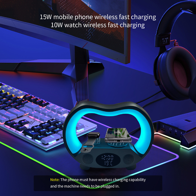 Pengisi daya nirkabel dengan lampu berwarna dan Blue-Tooth Speaker Fast Charger