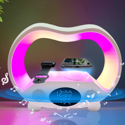 15W Speaker Fast Charging Pengisi daya nirkabel dengan lampu berwarna dan bahan ABS Bluetooth