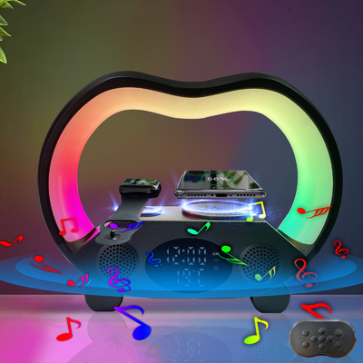 Pengisi daya nirkabel dengan lampu berwarna dan Blue-Tooth Speaker Fast Charger