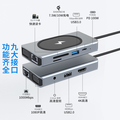 Adaptor Multifungsi USB Type C HUB 9 In One Dan Dengan Pembacakan Kartu Memory