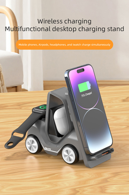 4 In1 Cepat 15W Wireless Charging Station Bentuk Mobil Bentuk Truk Dengan Lampu Malam