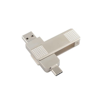 Silver Type C Metal USB Flash Drive Bisa Berputar 360 derajat Dengan Perlindungan Kata Sandi