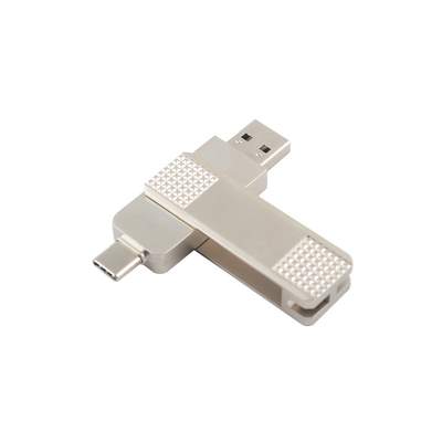 Silver Type C Metal USB Flash Drive Bisa Berputar 360 derajat Dengan Perlindungan Kata Sandi
