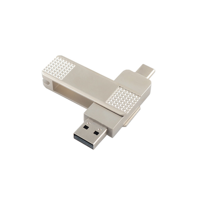 Silver Type C Metal USB Flash Drive Bisa Berputar 360 derajat Dengan Perlindungan Kata Sandi