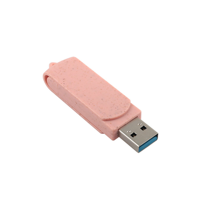 Tipe C USB Flash Drive Pink Plastik Dengan Jerami Bahan Daur Ulang Dan Logo Khusus