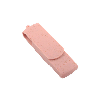 Tipe C USB Flash Drive Pink Plastik Dengan Jerami Bahan Daur Ulang Dan Logo Khusus