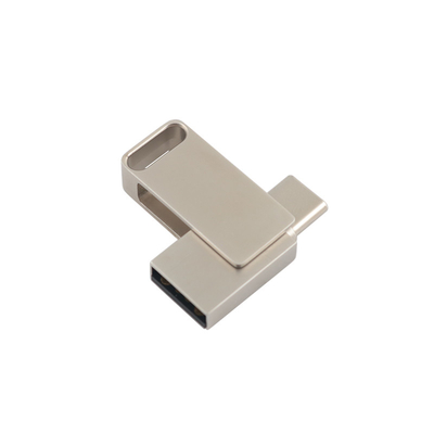 Waterproof Silver Metal USB Flash Drive dengan USB 2.0 Dan Tipe C Ukiran dan Cetak Logo