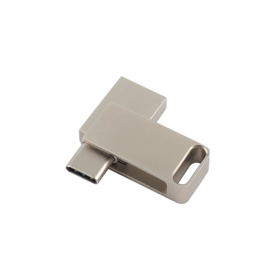 Waterproof Silver Metal USB Flash Drive dengan USB 2.0 Dan Tipe C Ukiran dan Cetak Logo