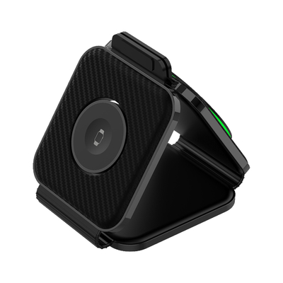 Pengisi daya nirkabel magnetik portabel tiga dalam satu untuk pengisian telepon cepat dalam warna hitam / putih
