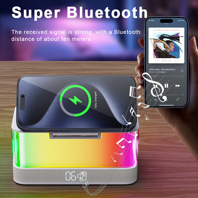 Colorful Lights Wireless Charger untuk iPhone iWatch dan AirPods dengan Speaker Bluetooth