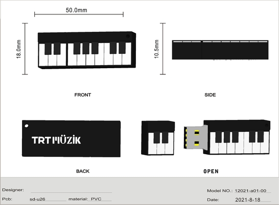 Custom USB Flash Drive dengan Kapasitas 64GB dan USB 2.0 Interface dalam 7-9 Hari Terbuat dari PVC atau Bahan Silikon