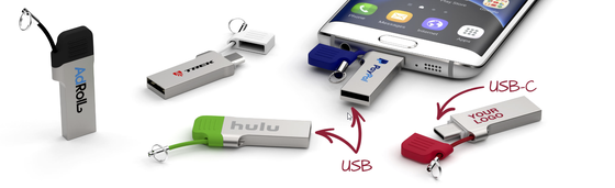 Flash drive usb tipe c dengan usb A dengan penutup logam rantai kecil dapat laser dan mencetak logo kecepatan cepat 3.2 usb dan 3.1 usb