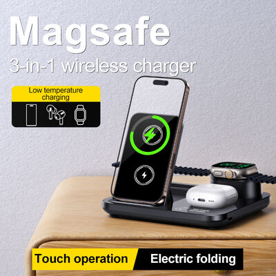 Pengisi Daya Nirkabel 3-in-1 Pengisian Cepat 15W dengan Desain Lipat dan Hisapan Magnetik