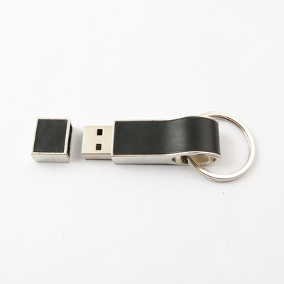 USB Flash Drive Kulit Hitam Dengan Gantungan Kunci Baik Membuat Logo Kecepatan Cepat USB 2.0 Dan 3.0