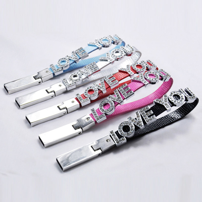 Gaya Perhiasan Gelang Alfabet Kristal USB Tongkat Logam 64GB 128GB