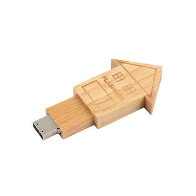 Custom Logo Rumah berbentuk Kayu USB Flash Drive dengan Kayu Alam untuk Hadiah Bisnis