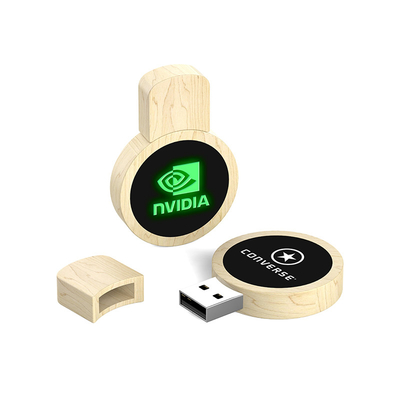 LED Ukiran Logo Kayu USB Flash Drive USB2.0/3.0 Jenis Antarmuka Kayu alami