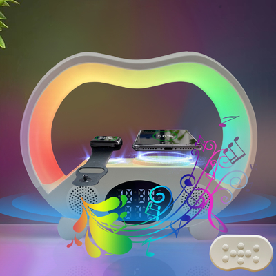 15W Speaker Fast Charging Pengisi daya nirkabel dengan lampu berwarna dan bahan ABS Bluetooth