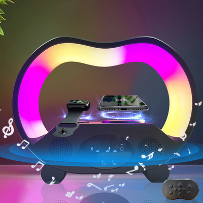 Pengisi daya nirkabel dengan lampu berwarna dan Blue-Tooth Speaker Fast Charger