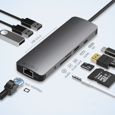 USB 3.0 Station USB C Hub Smart Adapter / Memory Card Hub dengan kecepatan transfer data 5Gbps