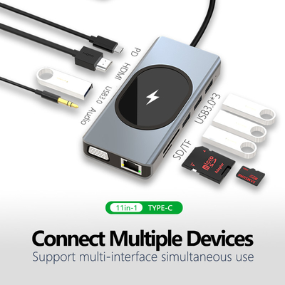 Adaptor Transfer Data Multi-Port Hub 11 dalam satu Hingga 5Gbps Kecepatan Transfer Mendukung Banyak Port