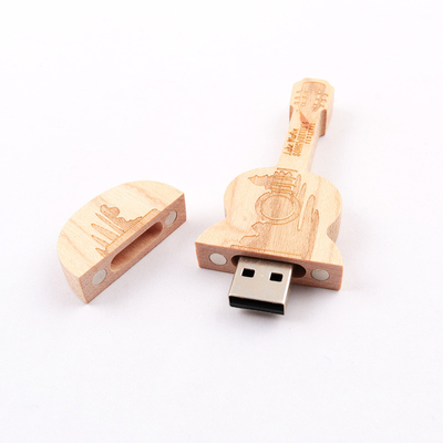 15MB/Detik 32GB 128GB Flash Drive Kayu Bentuk Gitar Memori I Kecepatan Cepat