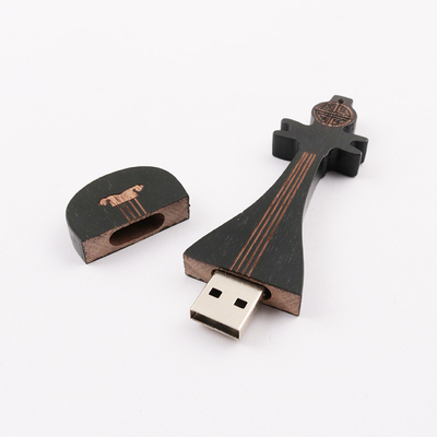 15MB/Detik 32GB 128GB Kayu Flash Drive Bentuk Gitar Memori Kecepatan Cepat